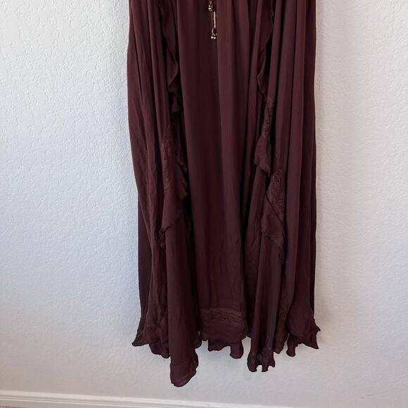 Free People Endless Summer Beach Bliss Maxi Dress size Medium Brown Ruffles - Picture 6 of 7